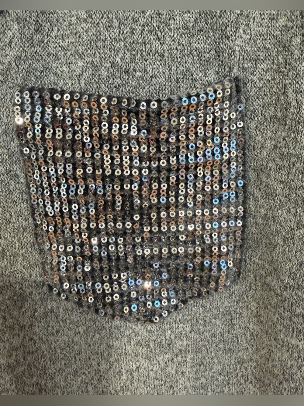 12 Pm By Mon Ami Light Gray V-Neck Sweater with Sequin Pocket & Cuff - Picture 4 of 7